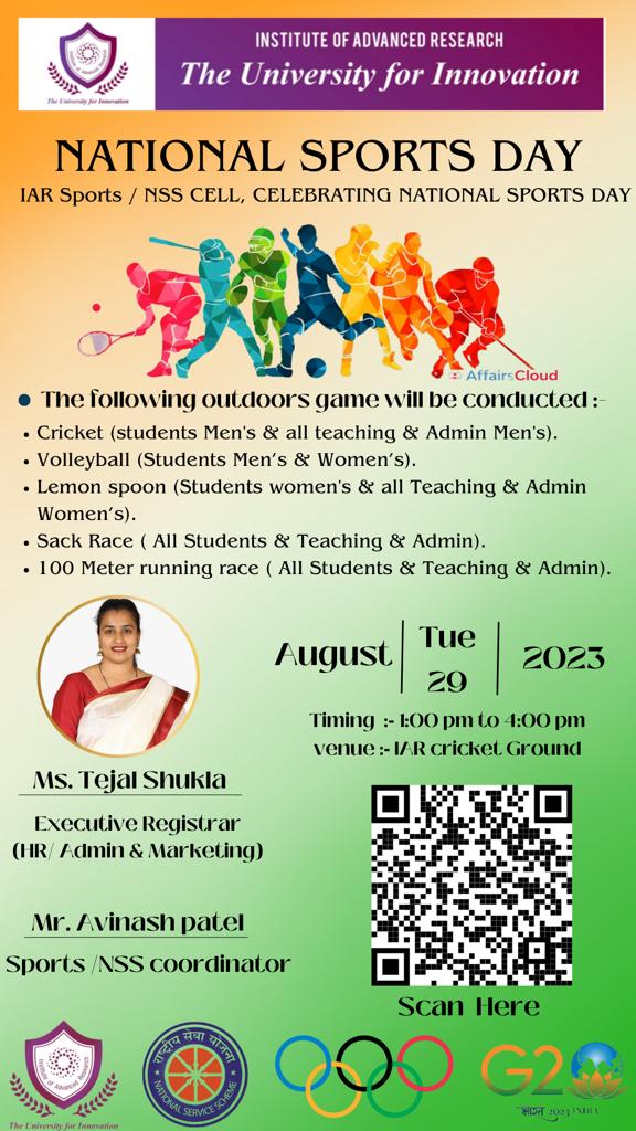 Celebration of National Sports Day on 29th August 2023