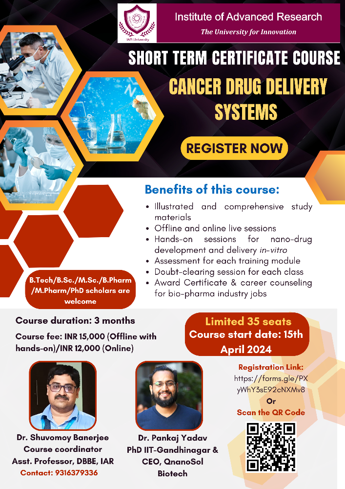 Short term certificate course : Cancer Drug Delivery Systems